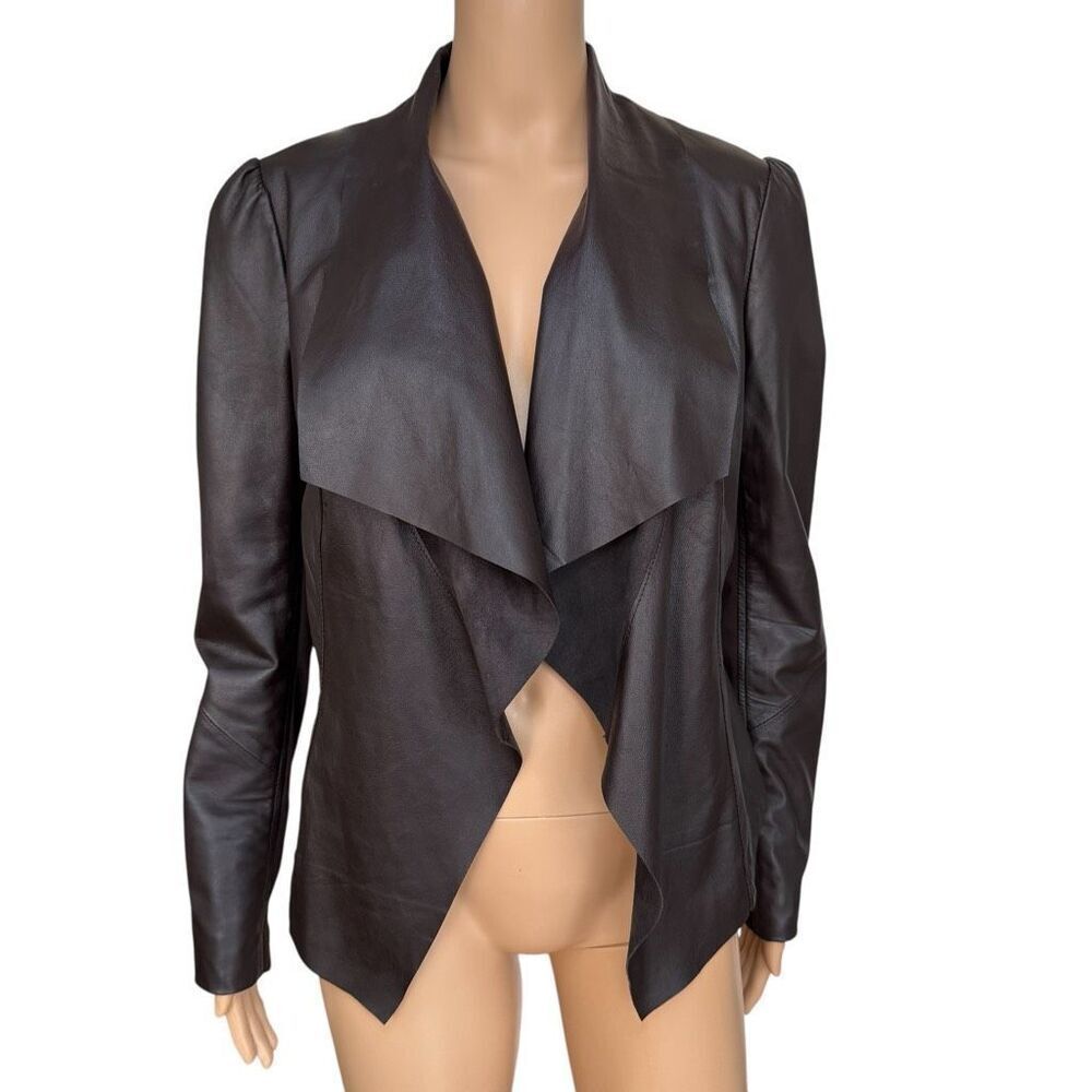 Bod & Christensen brown genuine leather draped waterfall front jacket size M